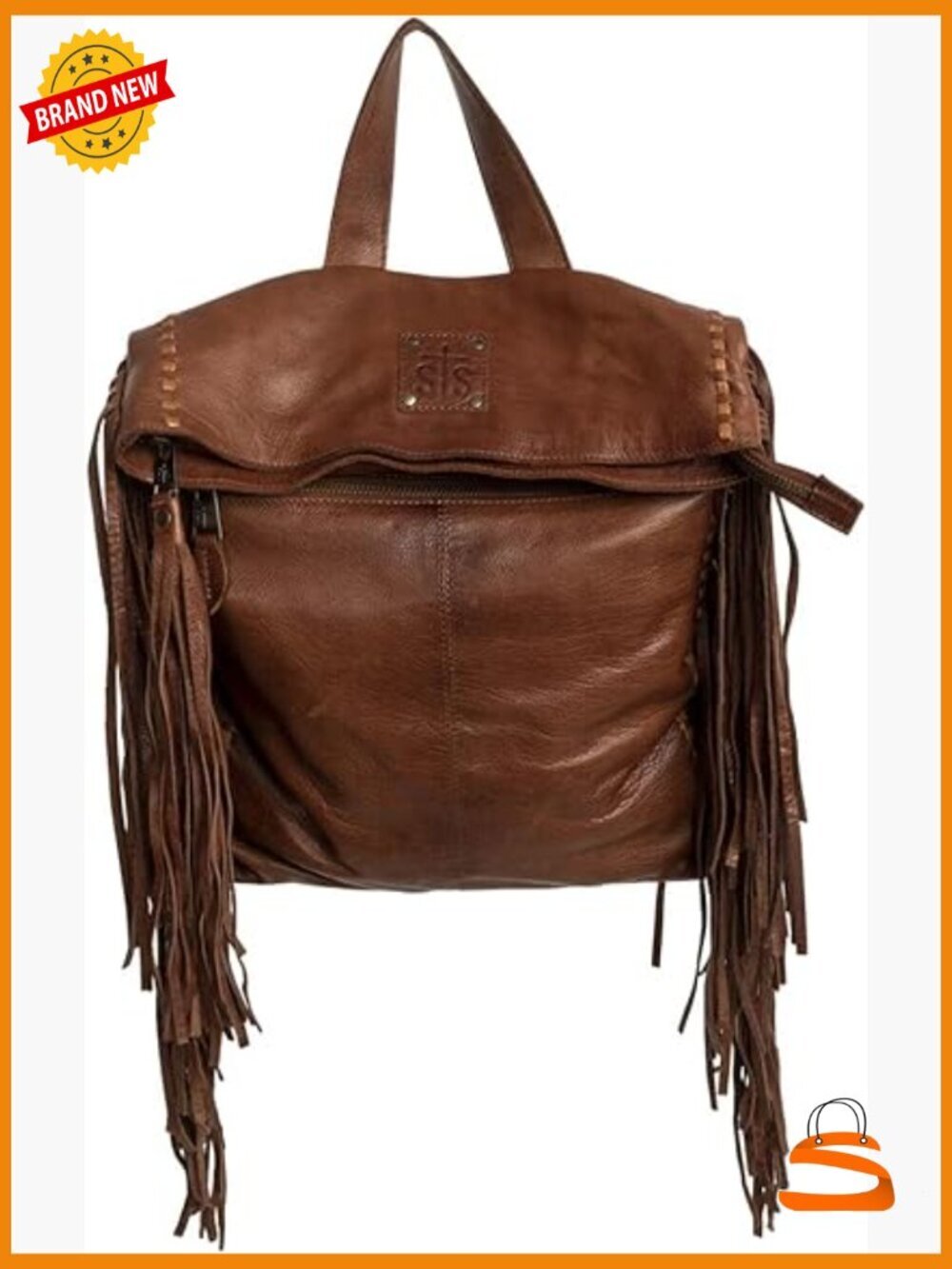 Genuine Leather Fringe Backpack Handbag, Laptop Compatible, 13" Max, 5 Pockets